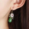 Vintage Green Sterling Silver Agate Shell Flower Cloured Glaze Dragonfly Drop Earrings LY2313 -Ada Fashion Vintage Green Sterling Silver Agate Shell Flower Cloured Glaze Dragonfly Drop Earrings1