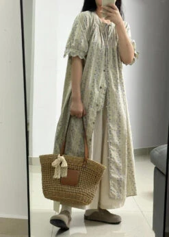 Vintage Light Green Print Button Long Shirts Dress And Skirts Two Piece Set Short Sleeve GH1034 -Ada Fashion Vintage Light Green Print Button Long Shirts Dress And Skirts Two Piece Set Short Sleeve3 fdfb5b0a 75c7 42b4 80a5 a0cca2d4b2a9