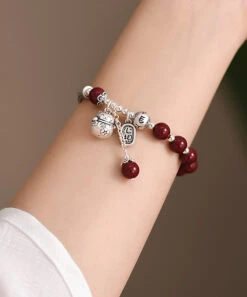 Vintage Mulberry Sterling Silver Cinnabar Tassel Charm Bracelet KX1048 -Ada Fashion Vintage Mulberry Sterling Silver Cinnabar Tassel Charm Bracelet3