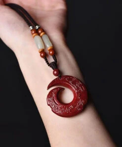 Vintage Red Jade Cinnabar Pendant Necklace ML0258