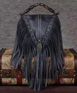 Vintage Red Tassel Rivet Calf Leather Satchel Bag Handbag ZX1019 -Ada Fashion Vintage Red Tassel Rivet Calf Leather Satchel Bag Handbag3