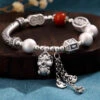 Vintage Silk Sterling Silver Agate Tassel Charm Bracelet DF1033 -Ada Fashion Vintage Silk Sterling Silver Agate Tassel Charm Bracelet1