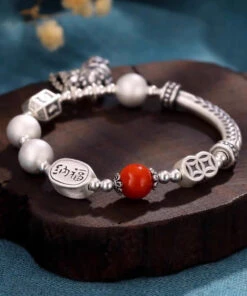 Vintage Silk Sterling Silver Agate Tassel Charm Bracelet DF1033 -Ada Fashion Vintage Silk Sterling Silver Agate Tassel Charm Bracelet3