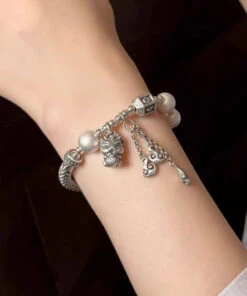 Vintage Silk Sterling Silver Agate Tassel Charm Bracelet DF1033 -Ada Fashion Vintage Silk Sterling Silver Agate Tassel Charm Bracelet4