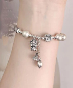 Vintage Silk Sterling Silver Agate Tassel Charm Bracelet DF1033 -Ada Fashion Vintage Silk Sterling Silver Agate Tassel Charm Bracelet5