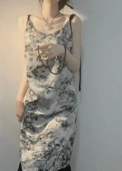 Vintage V Neck Print Ice Silk Pajamas Robe And Slip Dress Two Piece Set Summer TO1045 -Ada Fashion Vintage V Neck Print Ice Silk Pajamas Robe And Slip Dress Two Piece Set Summer3