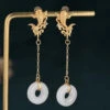Vintage White Sterling Silver Overgild Jade Goldfish Drop Earrings LY8963 -Ada Fashion Vintage White Sterling Silver Overgild Jade Goldfish Drop Earrings Ada Fashion 153025084