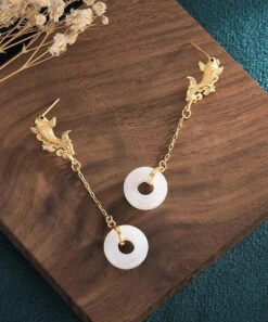 Vintage White Sterling Silver Overgild Jade Goldfish Drop Earrings LY8963 -Ada Fashion Vintage White Sterling Silver Overgild Jade Goldfish Drop Earrings Ada Fashion 153025255