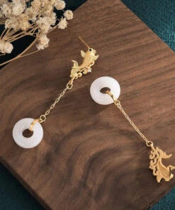 Vintage White Sterling Silver Overgild Jade Goldfish Drop Earrings LY8963 -Ada Fashion Vintage White Sterling Silver Overgild Jade Goldfish Drop Earrings Ada Fashion 153025380