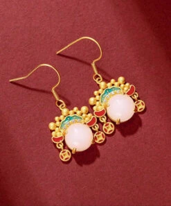 Vintage Yellow Ancient Gold Inlaid Zircon Pearl Dao Ma Dan Face Mask Drop Earrings LY8600 -Ada Fashion Vintage Yellow Ancient Gold Inlaid Zircon Pearl Dao Ma Dan Face Mask Drop Earrings Ada Fashion 150943760