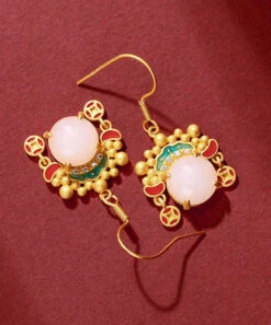 Vintage Yellow Ancient Gold Inlaid Zircon Pearl Dao Ma Dan Face Mask Drop Earrings LY8600 -Ada Fashion Vintage Yellow Ancient Gold Inlaid Zircon Pearl Dao Ma Dan Face Mask Drop Earrings Ada Fashion 150943839