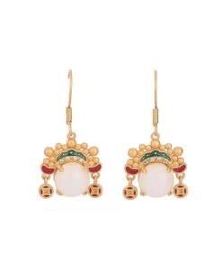 Vintage Yellow Ancient Gold Inlaid Zircon Pearl Dao Ma Dan Face Mask Drop Earrings LY8600 -Ada Fashion Vintage Yellow Ancient Gold Inlaid Zircon Pearl Dao Ma Dan Face Mask Drop Earrings Ada Fashion 150943991