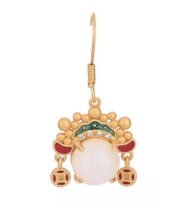 Vintage Yellow Ancient Gold Inlaid Zircon Pearl Dao Ma Dan Face Mask Drop Earrings LY8600 -Ada Fashion Vintage Yellow Ancient Gold Inlaid Zircon Pearl Dao Ma Dan Face Mask Drop Earrings Ada Fashion 150944011