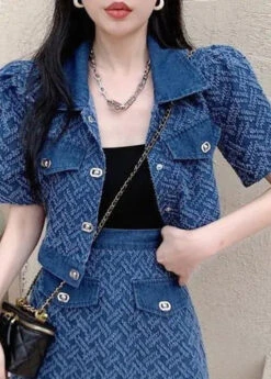 Vogue Blue Peter Pan Collar Print Coats And Shorts Two Pieces Set Summer TY1089 -Ada Fashion Vogue Blue Peter Pan Collar Print Coats And Shorts Two Pieces Set Summer5