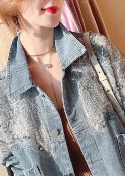 Vogue Blue Peter Pan Collar Tulle Patchwork Sequins Button Denim Coats Fall LY7935 -Ada Fashion Vogue Blue Peter Pan Collar Tulle Patchwork Sequins Button Denim Coats Fall5 6adc0c32 8159 4097 95aa 2b11776ef05c