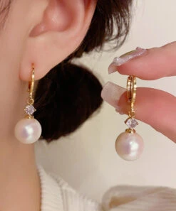 Vogue Gold Copper Overgild Zircon Pearl Drop EarringsAH393