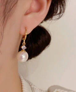 Vogue Gold Copper Overgild Zircon Pearl Drop EarringsAH393 -Ada Fashion Vogue Gold Copper Overgild Zircon Pearl Drop Earrings3