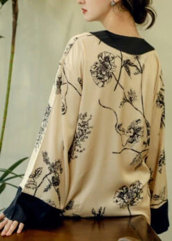 Vogue V Neck Print Patchwork Tie Waist Ice Silk Pajamas Two Piece Set Long Sleeve TO1001 -Ada Fashion Vogue V Neck Print Patchwork Tie Waist Ice Silk Pajamas Two Piece Set Long Sleeve5