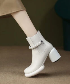 White Boots Chunky Cowhide Leather Handmade Splicing Nail Bead ML1679 -Ada Fashion White Boots Chunky Cowhide Leather Handmade Splicing Nail Bead3 5de2e216 9e02 4d0d a333 d434eeb0e697