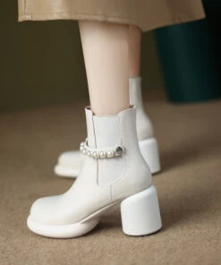 White Boots Chunky Cowhide Leather Handmade Splicing Nail Bead ML1679 -Ada Fashion White Boots Chunky Cowhide Leather Handmade Splicing Nail Bead5 4802a968 3fc6 42fc 8699 2cc0440850a4