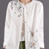 White Button Patchwork Cotton Coats O Neck Long Sleeve ML0852