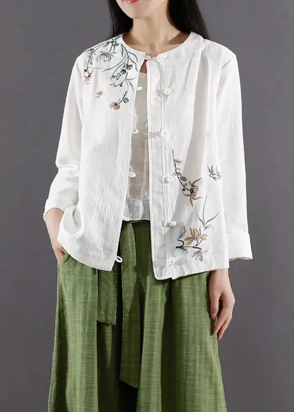 White Button Patchwork Cotton Coats O Neck Long Sleeve ML0852 5 White Button Patchwork Cotton Coats O Neck Long Sleeve ML0852 - Image 3