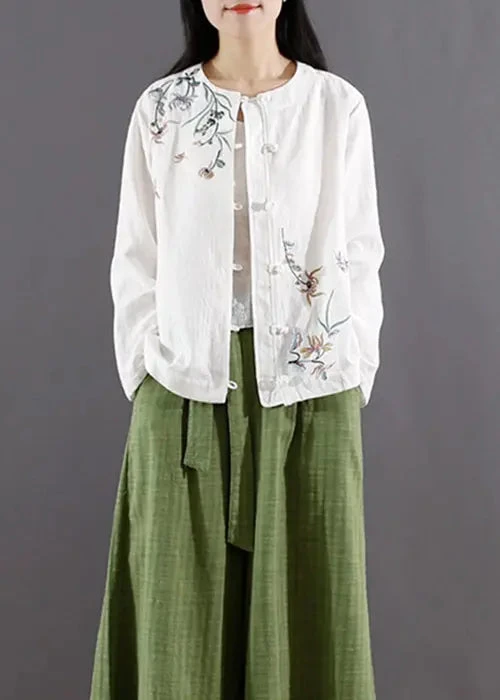 White Button Patchwork Cotton Coats O Neck Long Sleeve ML0852 6 White Button Patchwork Cotton Coats O Neck Long Sleeve ML0852 - Image 4