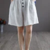 White Button Solid Wide Leg Shorts LY4900