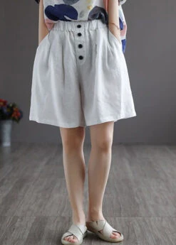 White Button Solid Wide Leg Shorts LY4900