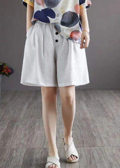 Ada Fashion -Ada Fashion White Button Solid Wide Leg Shorts2