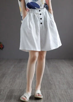 White Button Solid Wide Leg Shorts LY4900 -Ada Fashion White Button Solid Wide Leg Shorts3