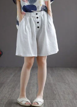 White Button Solid Wide Leg Shorts LY4900 -Ada Fashion White Button Solid Wide Leg Shorts4
