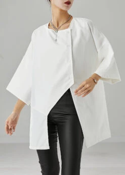 White Oversized Cotton Blouses Asymmetrical Bracelet Sleeve ML2502