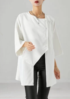 White Oversized Cotton Blouses Asymmetrical Bracelet Sleeve ML2502 9 White Oversized Cotton Blouses Asymmetrical Bracelet Sleeve ML2502 -Ada Fashion White Oversized Cotton Blouses Asymmetrical Bracelet Sleeve3 5143f1eb 49a8 4474 845f acec30393457