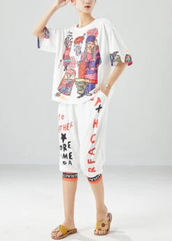 White Print Silk Tops And Pants Two Pieces Set Oversized Summer LY6107 -Ada Fashion White Print Silk Tops And Pants Two Pieces Set Oversized Summer3