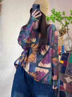 Women Print Knitted Sweater -Ada Fashion Women Autumn Flower Print Knitted O Neck Sweater Ada Fashion 177673183