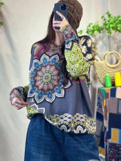 Women Print Knitted Sweater -Ada Fashion Women Autumn Flower Print Knitted O Neck Sweater Ada Fashion 177673242