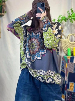 Women Print Knitted Sweater -Ada Fashion Women Autumn Flower Print Knitted O Neck Sweater Ada Fashion 177673395