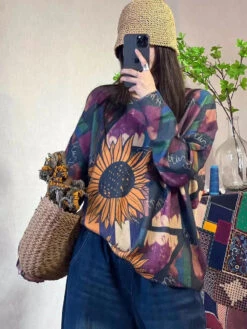 Women Print Knitted Sweater -Ada Fashion Women Autumn Flower Print Knitted O Neck Sweater Ada Fashion 177673420