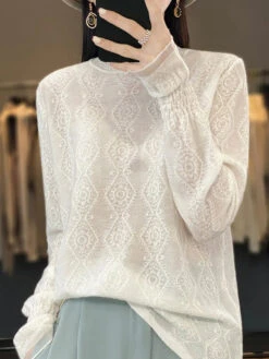 Women Lacework Knitted Half-Turtleneck Blouse -Ada Fashion Women Autumn Lacework Knitted Half Turtleneck Blouse Ada Fashion 177782977