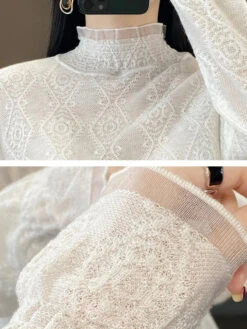 Women Lacework Knitted Half-Turtleneck Blouse -Ada Fashion Women Autumn Lacework Knitted Half Turtleneck Blouse Ada Fashion 177783288