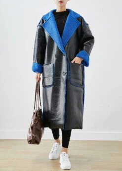 Women Black Fleece Wool Lined Wear On Both Sides Faux Leather Coat Outwear Winter LY9259
