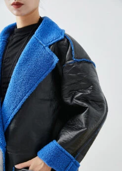 Women Black Fleece Wool Lined Wear On Both Sides Faux Leather Coat Outwear Winter LY9259 -Ada Fashion Women Black Fleece Wool Lined Wear On Both Sides Faux Leather Coat Outwear Winter5