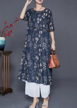 Women Black Oversized Print Silk Long Dress Summer LY7669