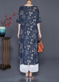 Women Black Oversized Print Silk Long Dress Summer LY7669 -Ada Fashion Women Black Oversized Print Silk Long Dress Summer4