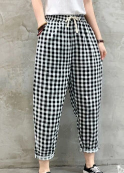 Women Black White Plaid Tie Waist Crop Beam Pants LY7575 -Ada Fashion Women Black White Plaid Tie Waist Crop Beam Pants4 7b5098db 2717 48ed b41e b56b5a2be21b