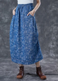 Women Blue Elastic Waist Print Denim Skirts Summer LY4038 -Ada Fashion Women Blue Elastic Waist Print Denim Skirts Summer3