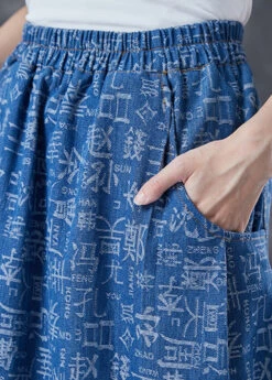 Women Blue Elastic Waist Print Denim Skirts Summer LY4038 -Ada Fashion Women Blue Elastic Waist Print Denim Skirts Summer5