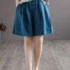 Women Blue Elastic Waist Solid Shorts Summer LY4947 -Ada Fashion Women Blue Elastic Waist Solid Shorts Summer1