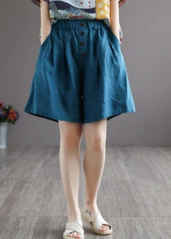 Ada Fashion -Ada Fashion Women Blue Elastic Waist Solid Shorts Summer2